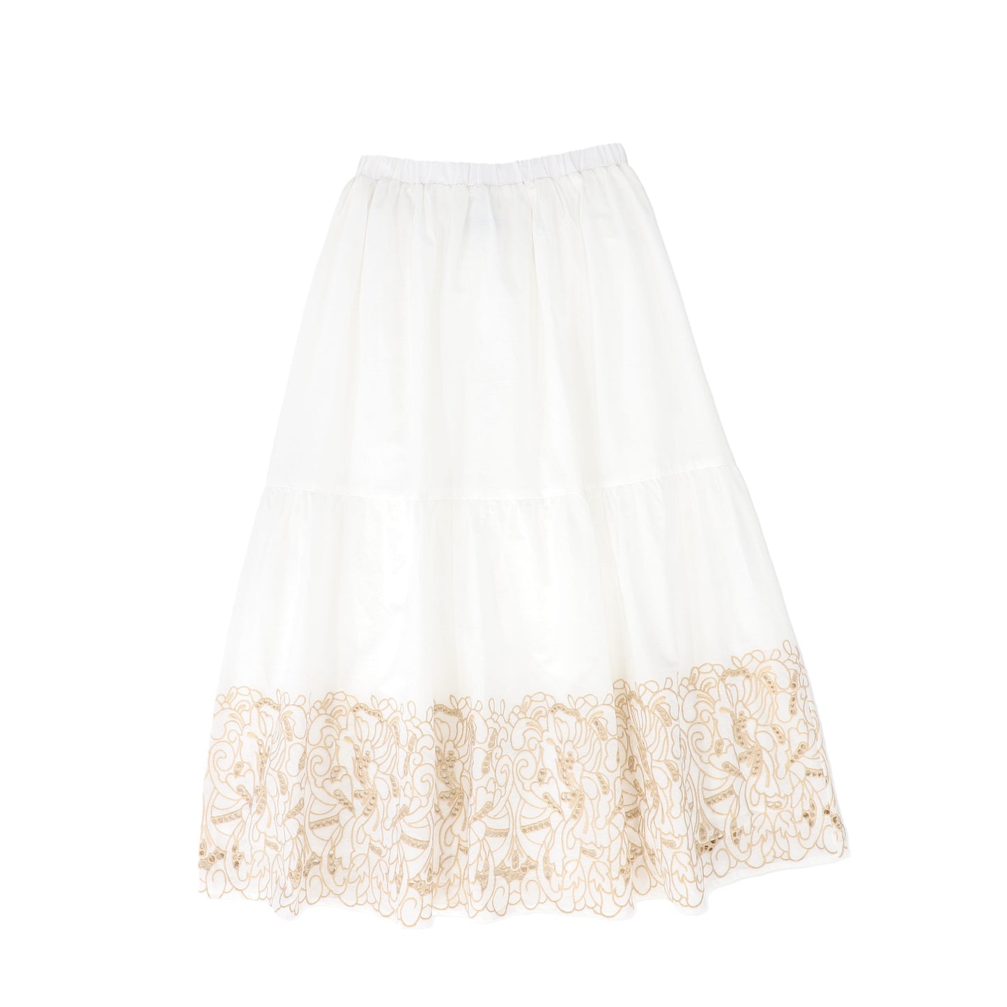 BAMBOO WHITE/TAN LACE EMBROIDERED TIERED SKIRT