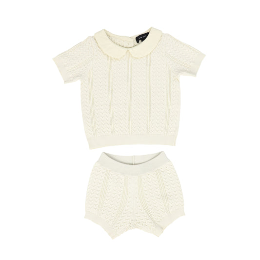 BAMBOO CREAM KNIT COLLARED SET