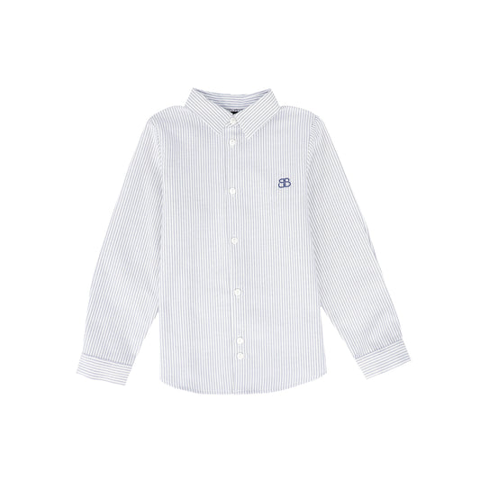 BAMBOO WHITE/BLUE STRIPED EMBLEM COLLAR SHIRT