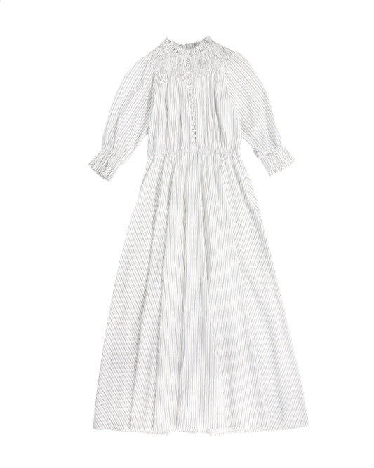 BAMBOO WHITE/BLACK STRIPE SMOCKED MAXI DRESS