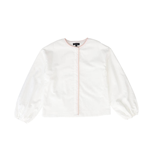 BAMBOO WHITE/PINK PIPED BLOUSE