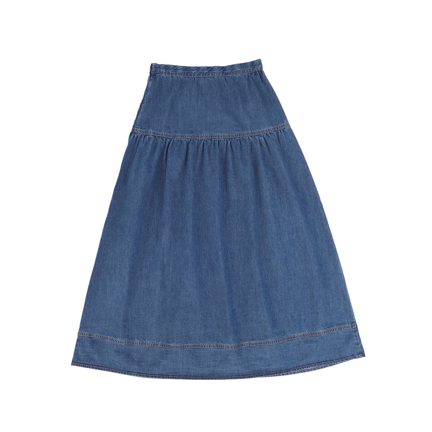 BAMBOO MID BLUE DENIM WAISTED MAXI SKIRT