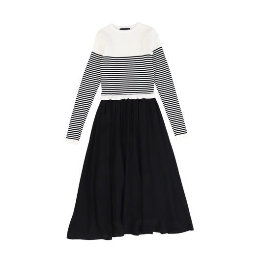 BAMBOO BLACK/WHITE STRIPED SWEATER MAXI DRESS