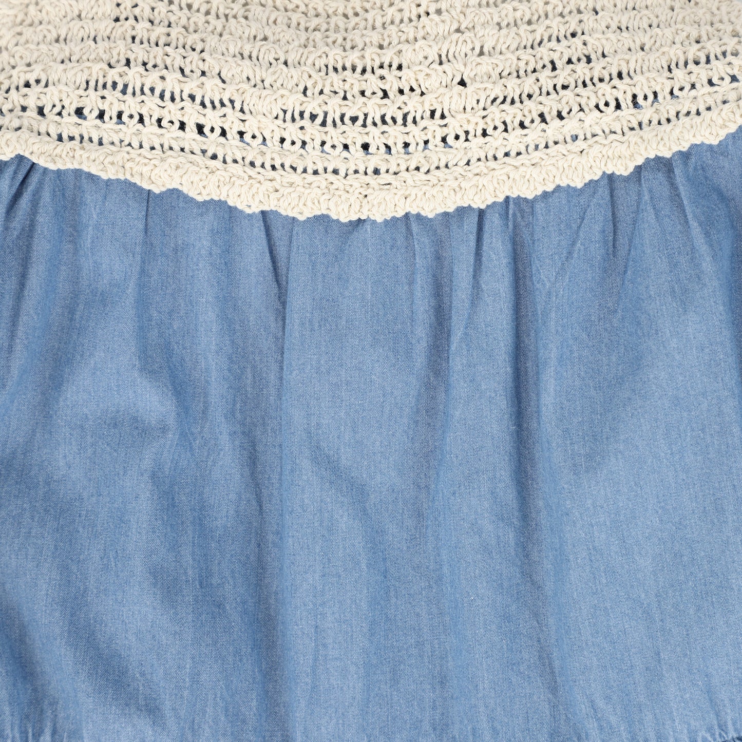 BAMBOO BLUE DENIM CROCHET TIERED MAXI DRESS