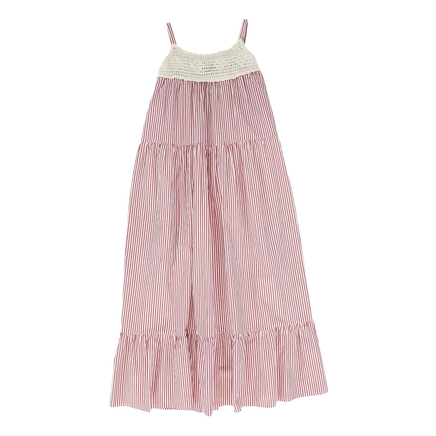 BAMBOO RED/WHITE CROCHET TIERED MAXI DRESS