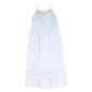 BAMBOO BLUE/WHITE STRIPED CROCHET TIERED MAXI DRESS