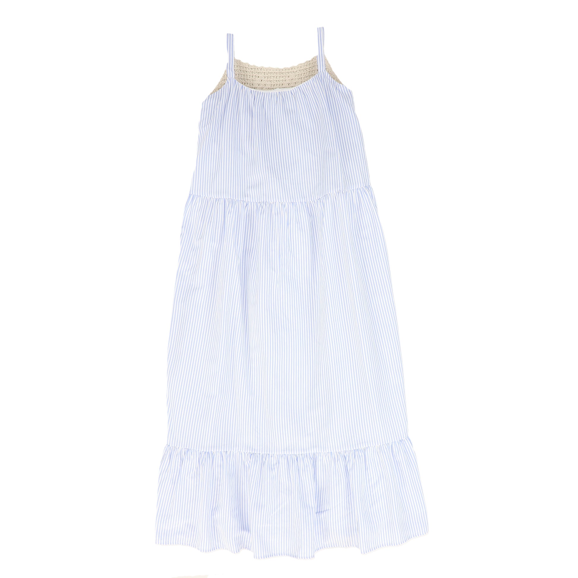 Blue/white Striped Crochet Tiered Maxi Dress