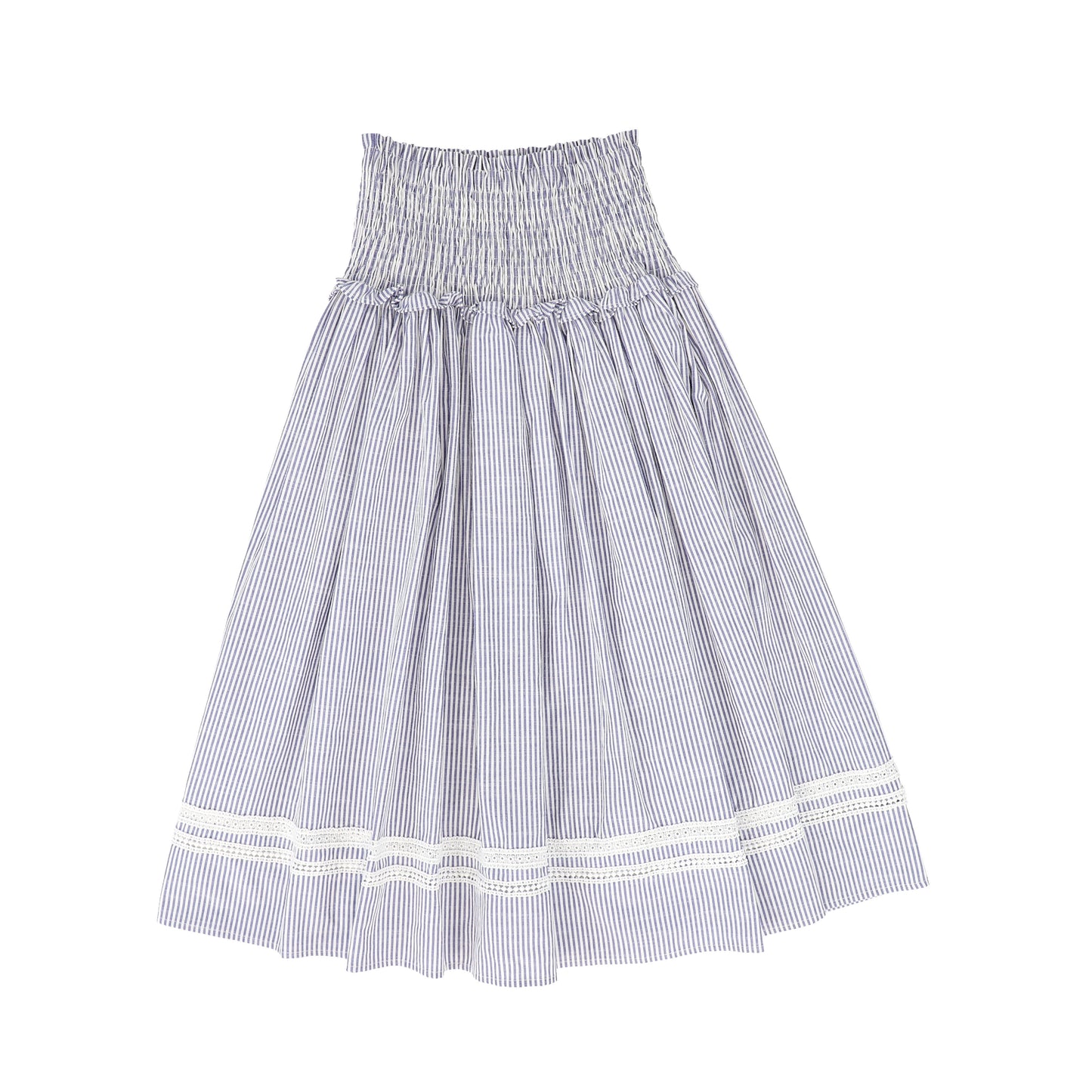 BAMBOO NAVY/WHITE STRIPED SMOCKED SKIRT