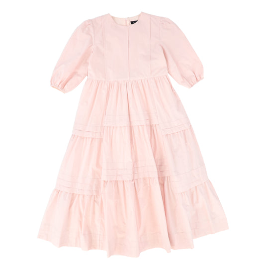 BAMBOO PINK POPLIN TIERED PLEATED DRESS