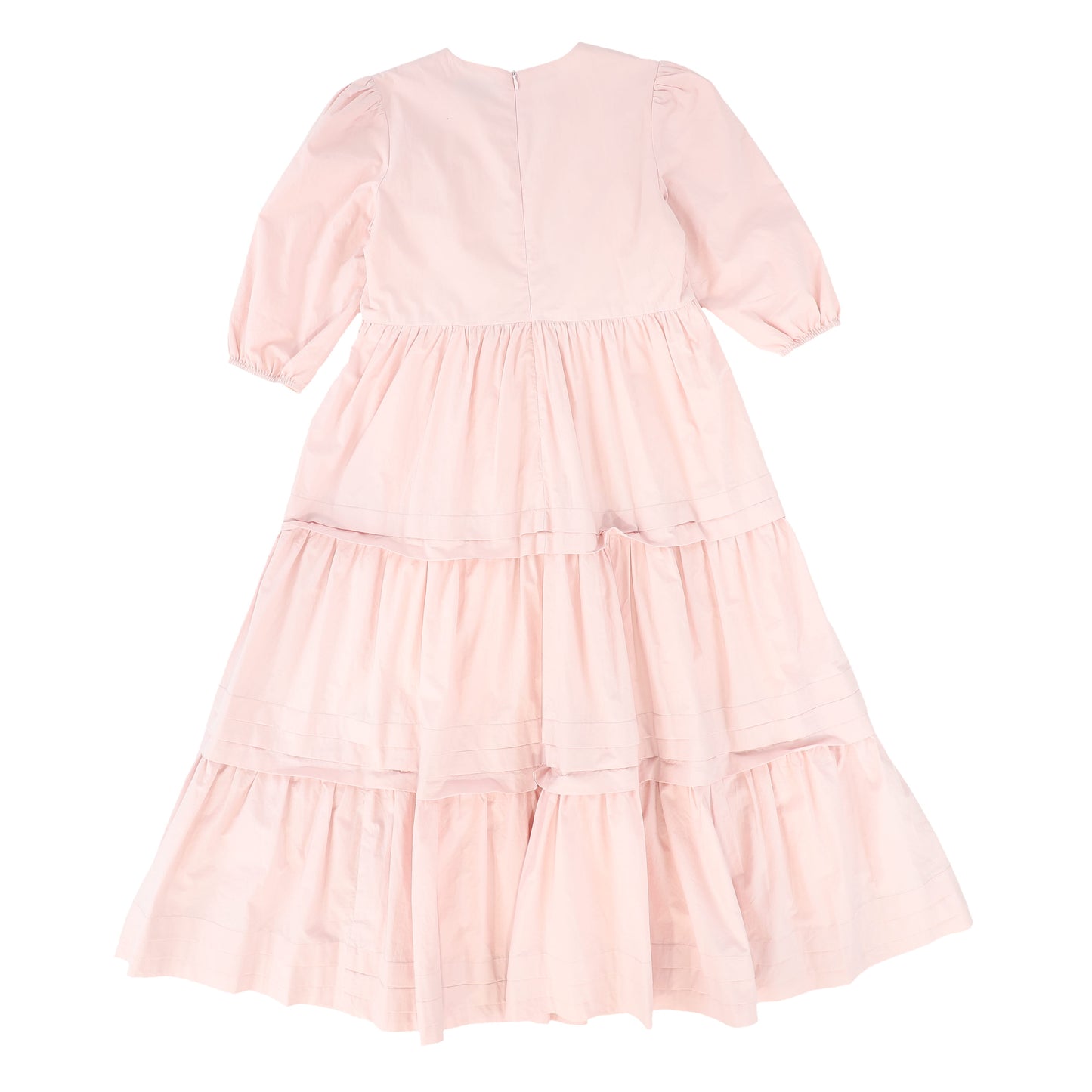 BAMBOO PINK POPLIN TIERED PLEATED DRESS