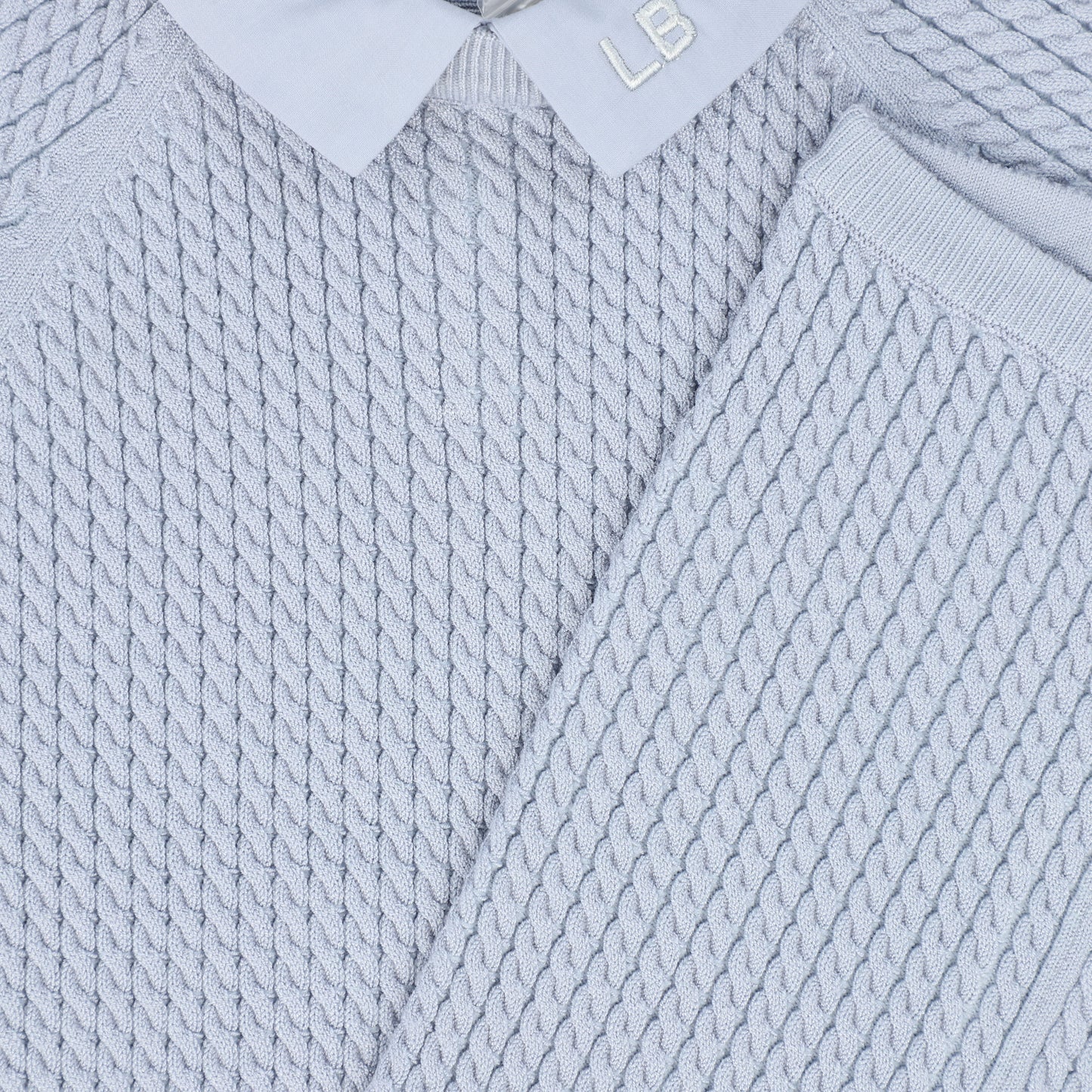 LE BOURDON POWDER BLUE CABLE KNIT SHORTS SET