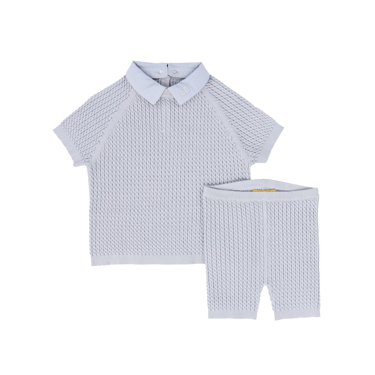 LE BOURDON POWDER BLUE CABLE KNIT SHORTS SET