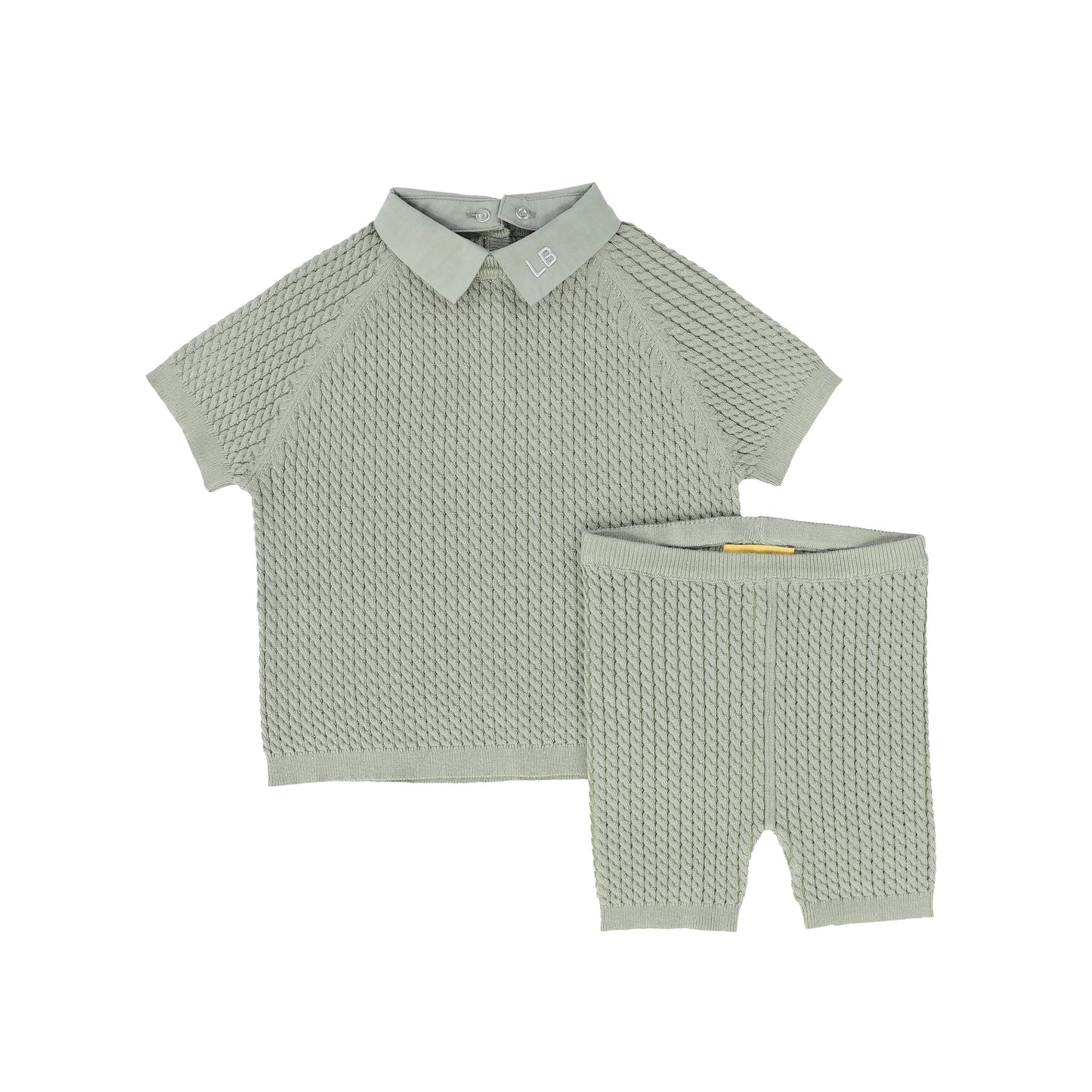 LE BOURDON GREEN CABLE KNIT SHORTS SET