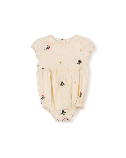 ONE CHILD CREAM EMBROIDERED FLORAL ROMPER