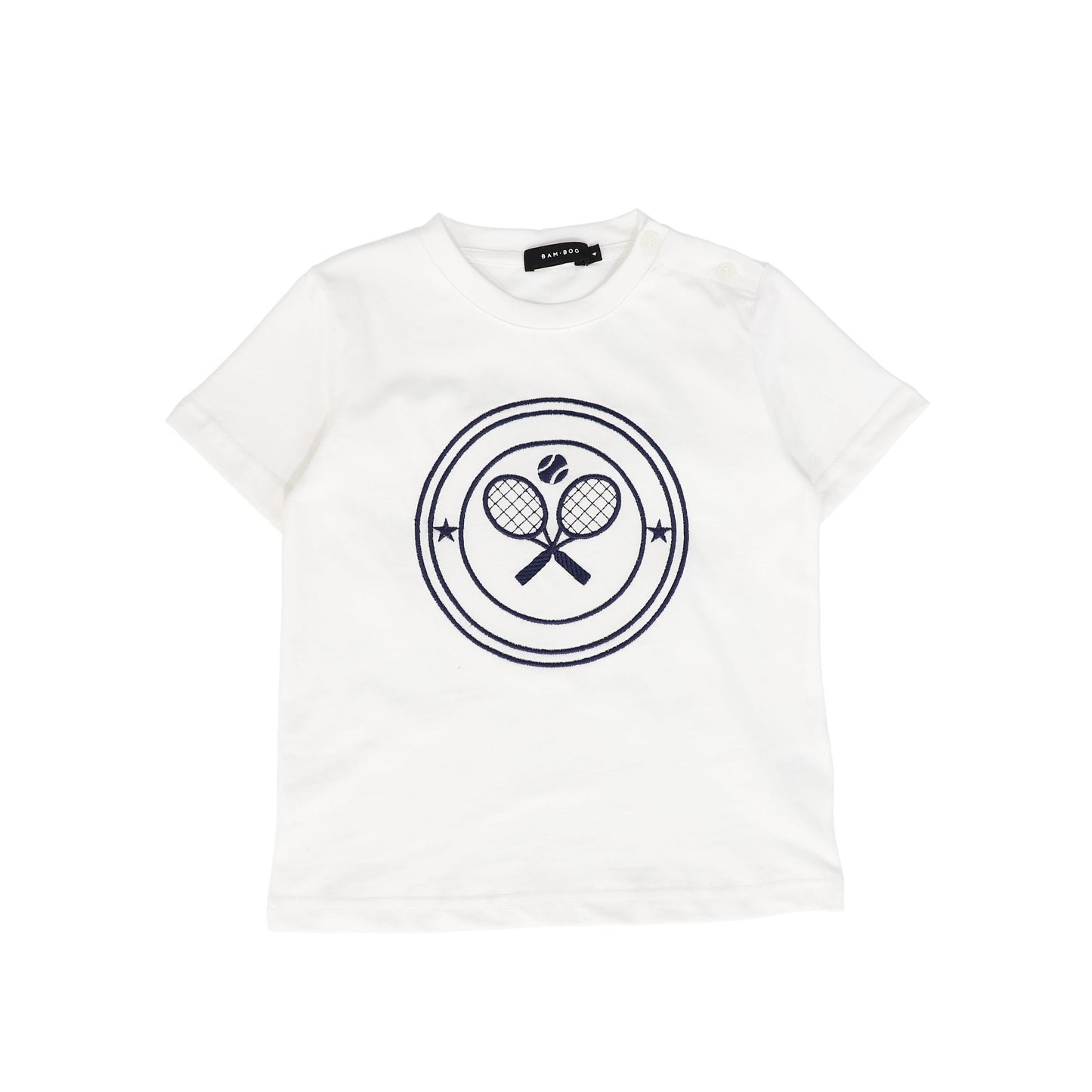 BAMBOO WHITE/NAVY TENNIS RACQUET SS TEE