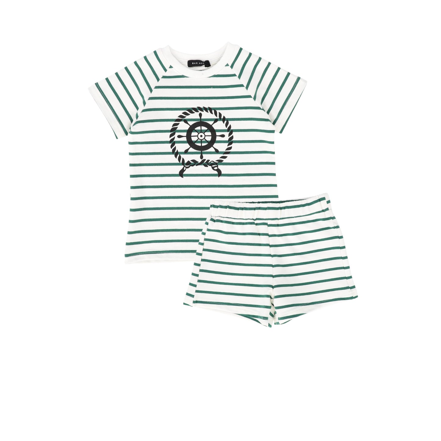 BAMBOO GREEN STRIPE GRAPHIC T-SHIRT SET