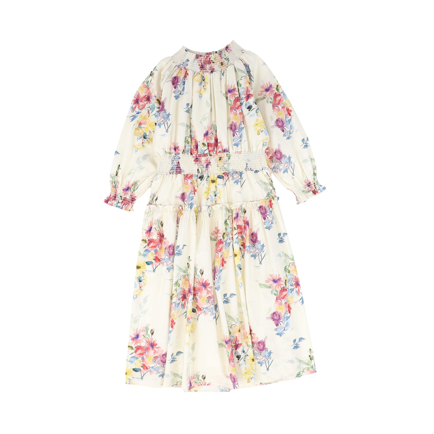 MINIMAL FLORAL PASTEL FLORAL SMOCKED WASTE DRESS