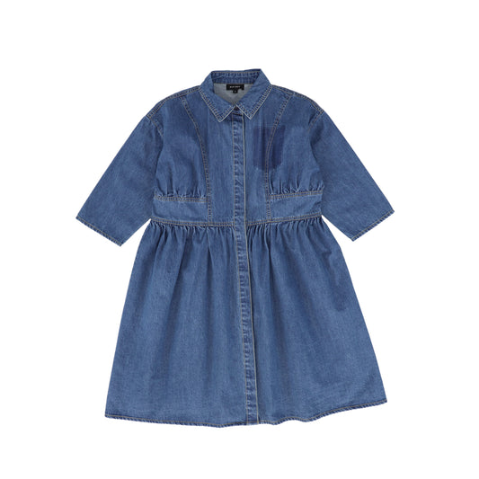 BAMBOO MID BLUE DENIM  STICTHED SHIRT DRESS