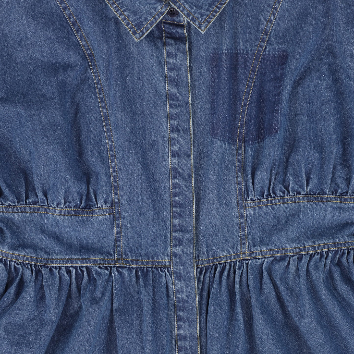 BAMBOO MID BLUE DENIM  STICTHED SHIRT DRESS