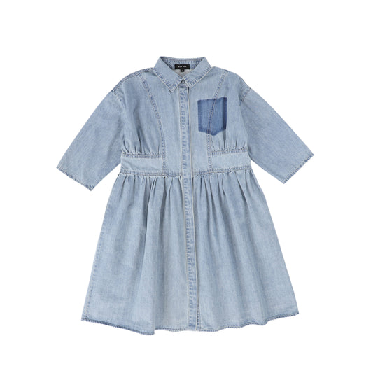 BAMBOO BLUE DENIM WAISTED SHIRT DRESS