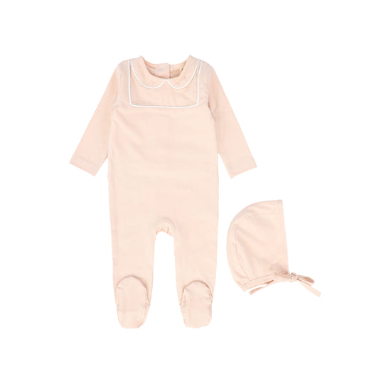 BEBE JOLEE PINK PIPED BIB COLLAR FOOTIE