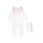 BEBE JOLEE WHITE/PINK PIPED BIB COLLAR FOOTIE [FINAL SALE]
