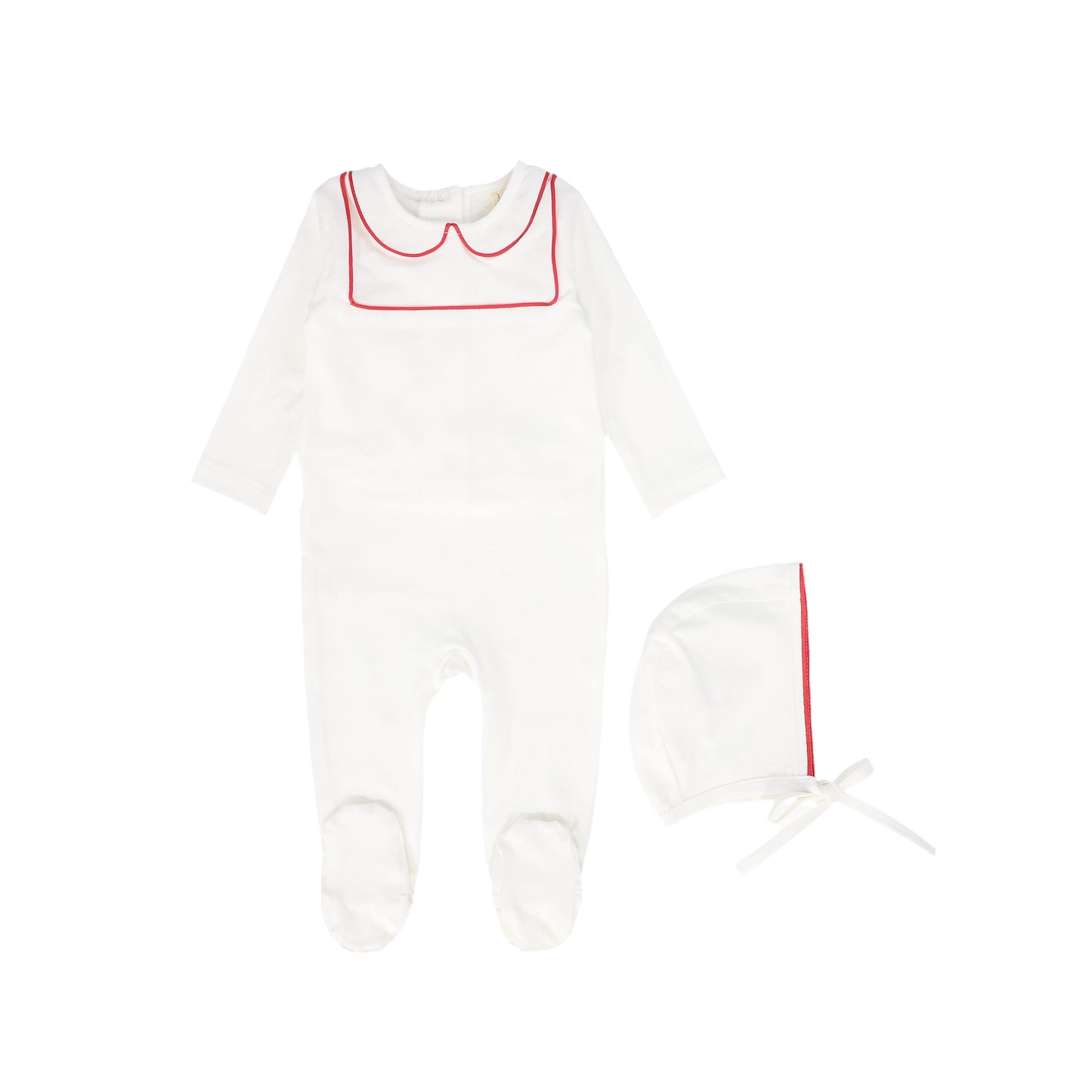 BEBE JOLEE WHITE/PINK PIPED BIB COLLAR FOOTIE