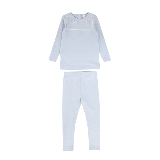 BEBE JOLEE BLUE PIPED BIB COLLAR PAJAMA SET