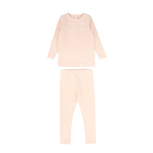 BEBE JOLEE PINK PIPED BIB COLLAR PAJAMA SET