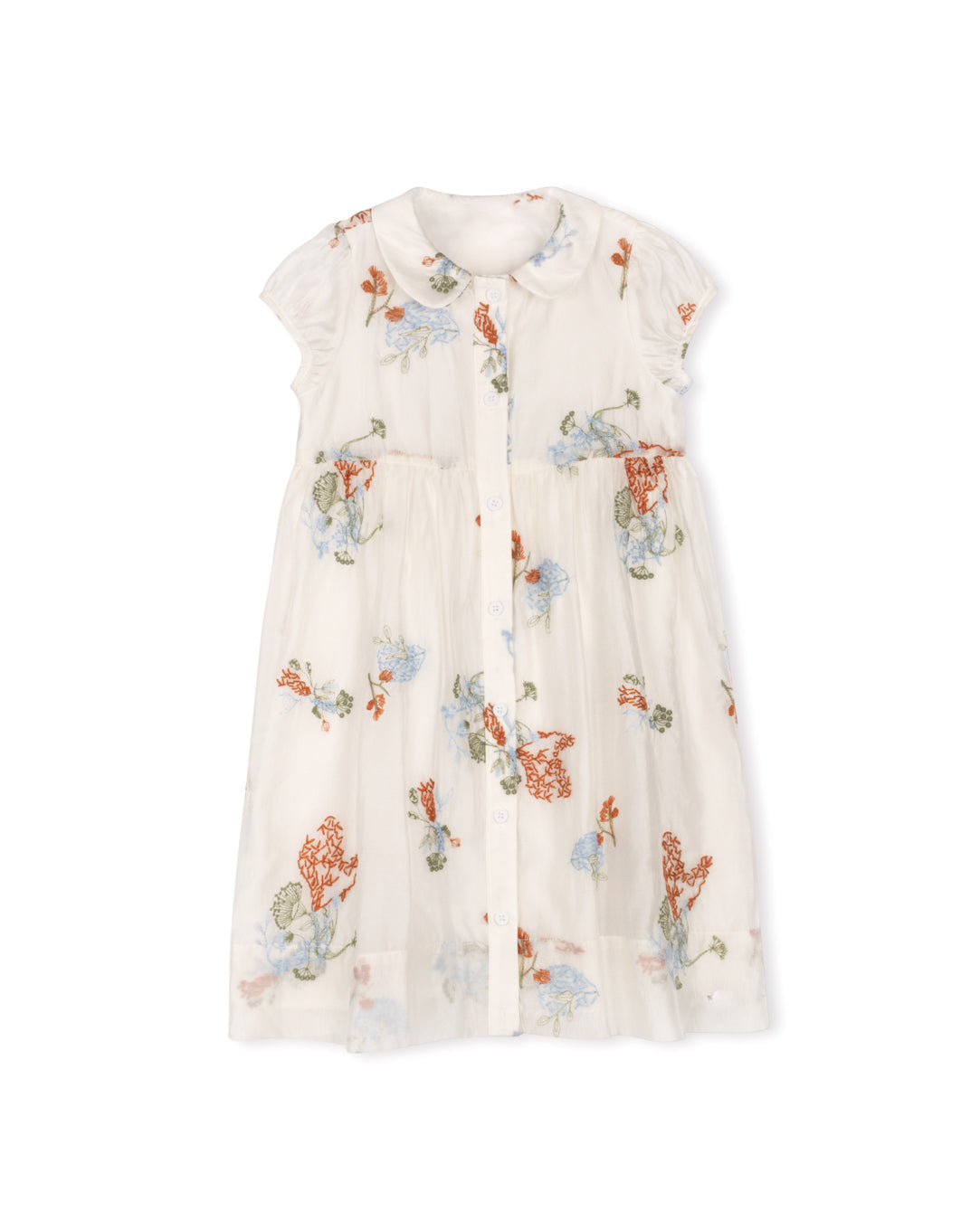 PAPILLON IVORY FLORAL EMBROIDERED BUTTON DRESS