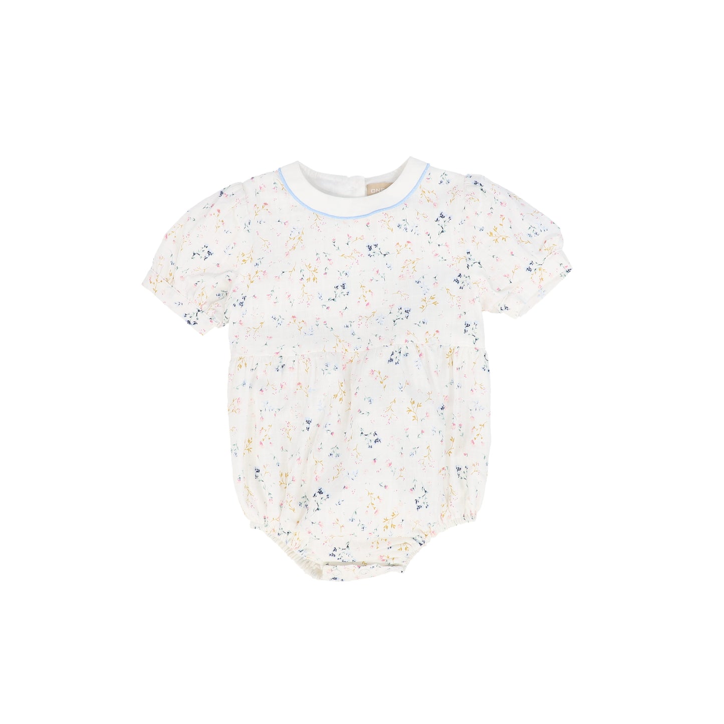 ONE CHILD WHITE/BLUE FLORAL ROMPER