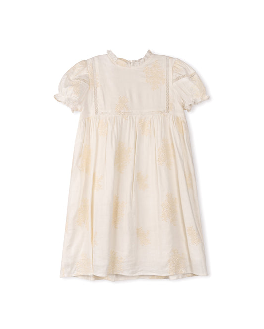 PAPILLON IVORY TRIM PUFF SLEEVE DRESS