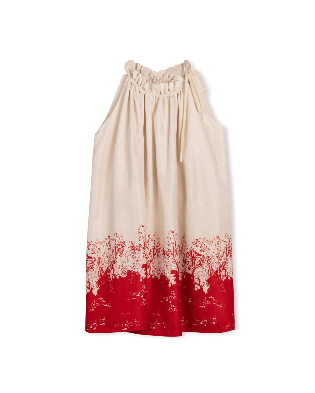 ONE CHILD BIEGE/RED GATHERED DRESS