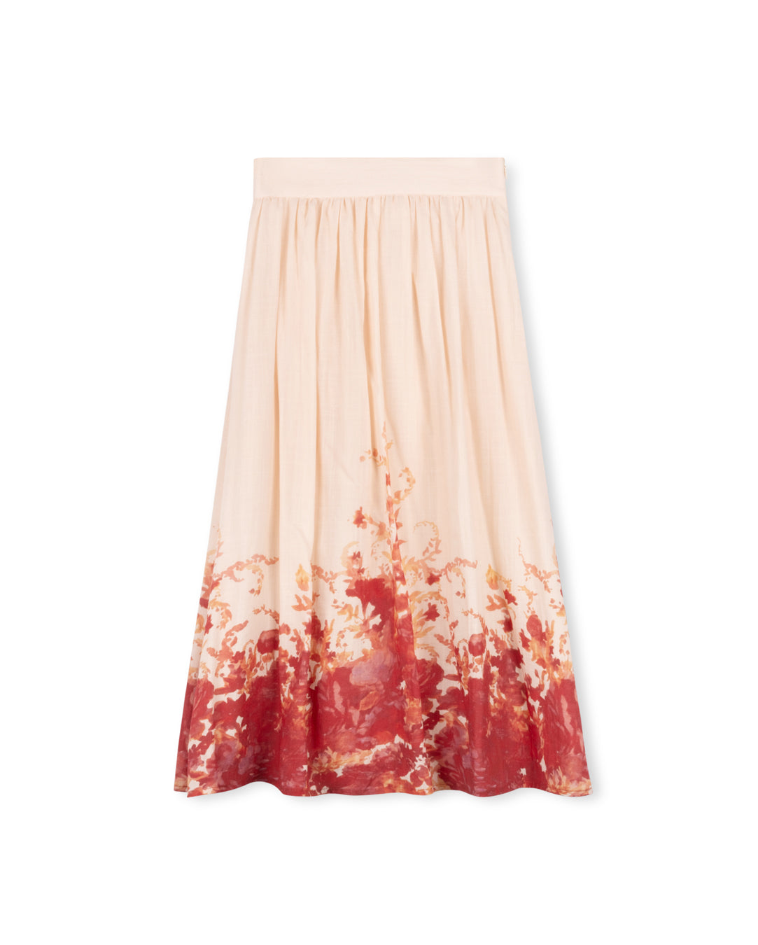 MALLORY AND MERLOT PEACH/RED FADED MIDI SKIRT