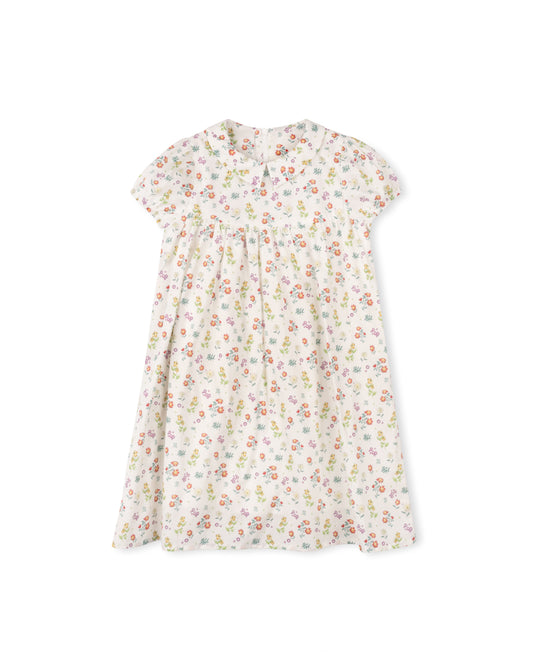 ONE CHILD WHITE FLORAL BLOOM COLLAR DRESS