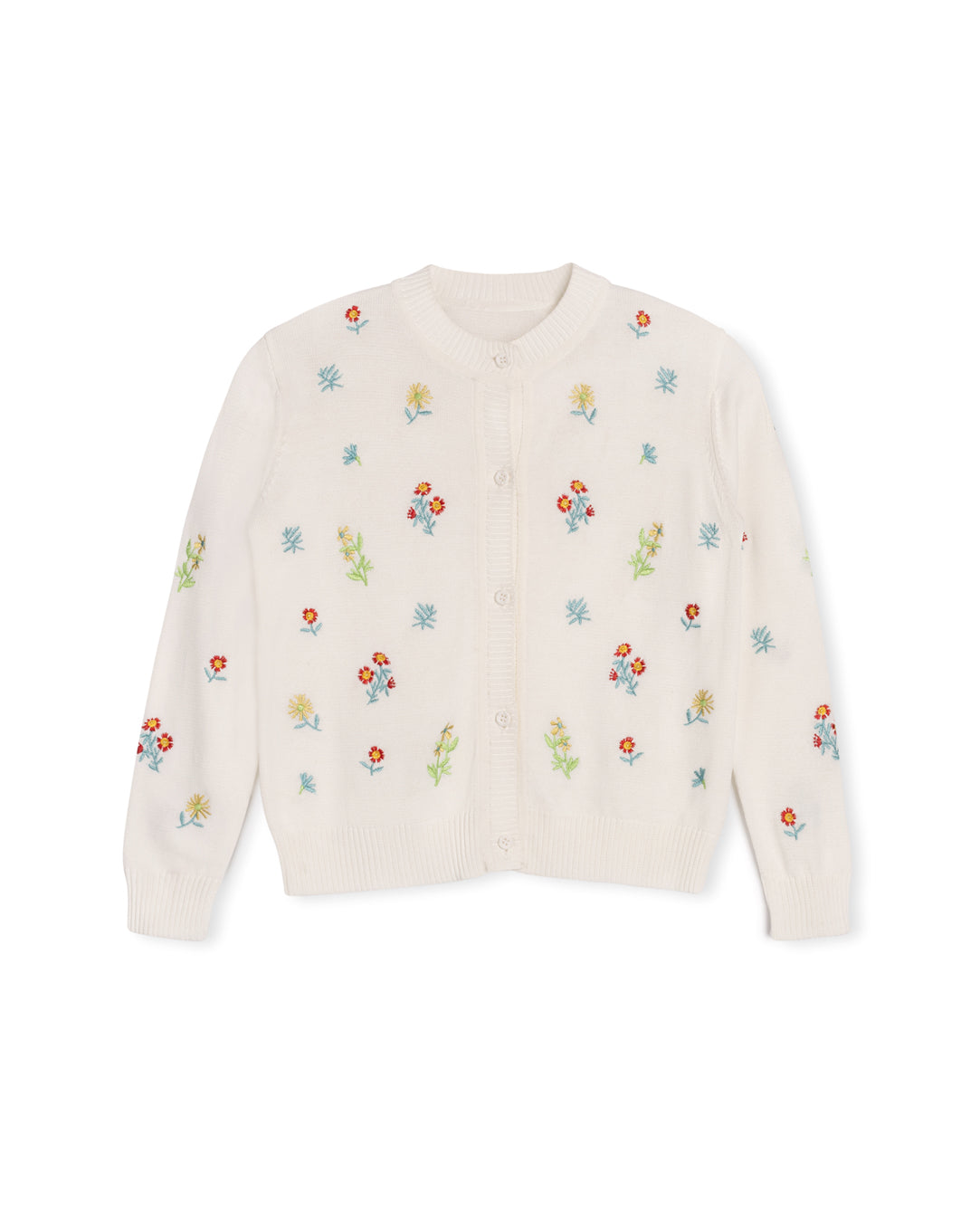 ONE CHILD WHITE FLORAL BLOOM KNIT CARDIGAN