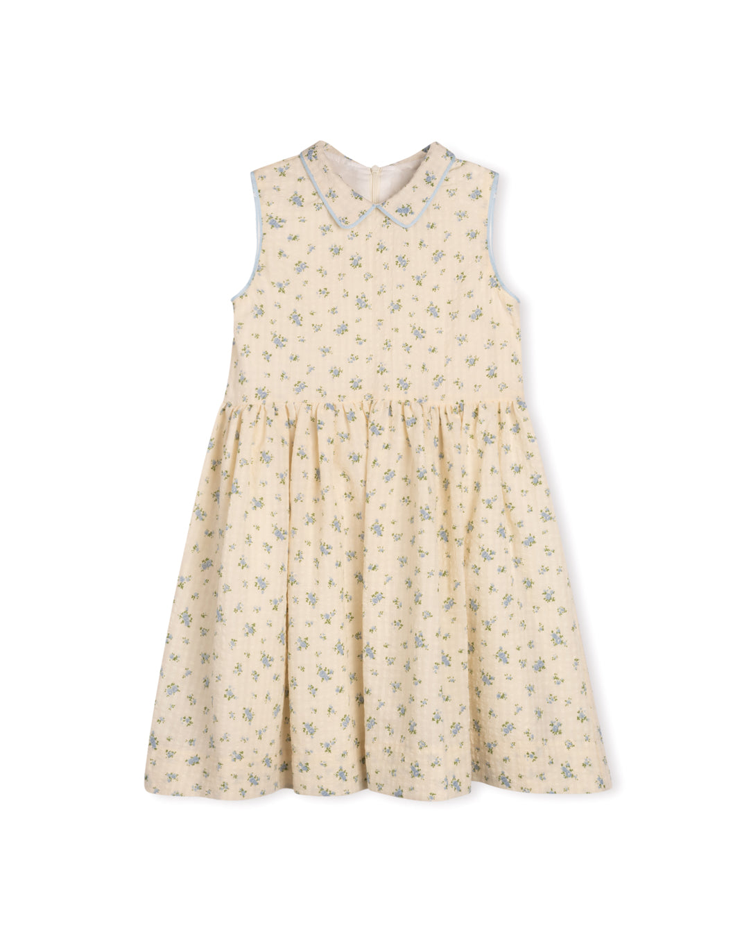 ONE CHILD BEIGE/BLUE FLORAL COLLAR  DRESS