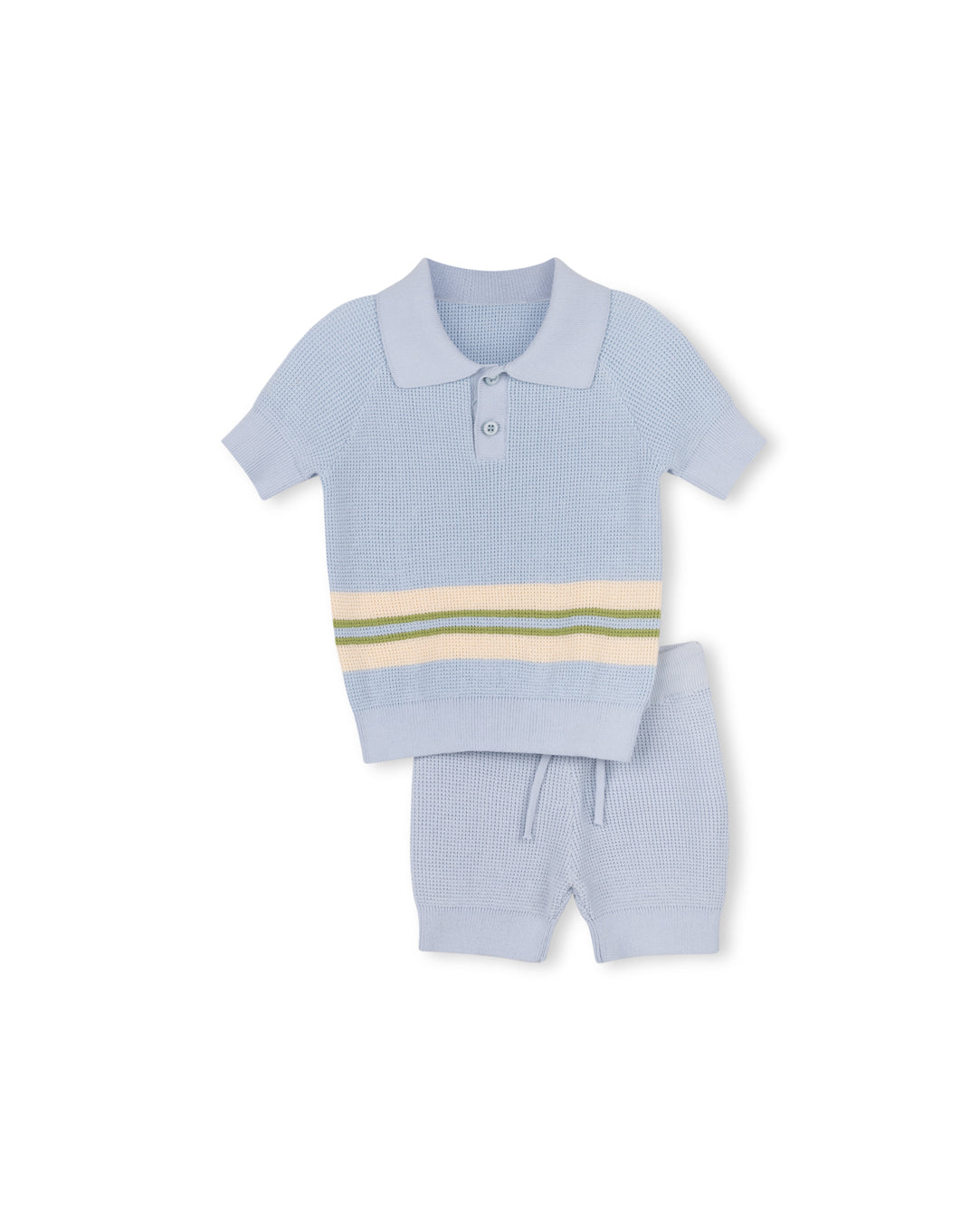 ONE CHILD LIGHT BLUE TRIM KNIT SET