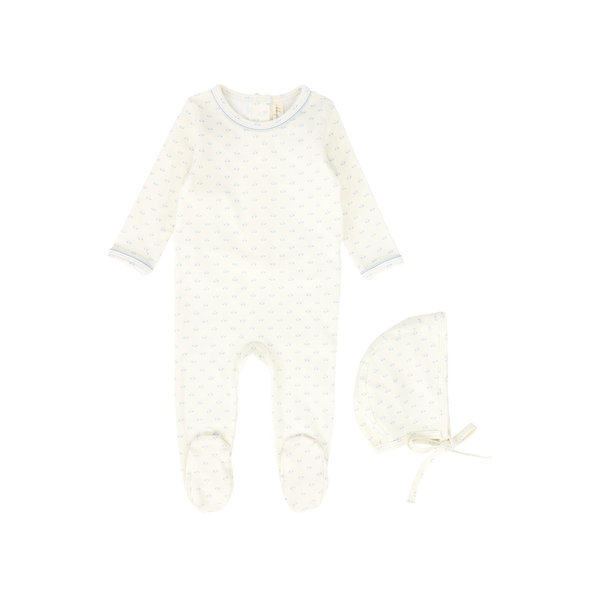 Printed Blue Pointelle Footie & Bonnet Printed Blue Pointelle Footie & Bonnet