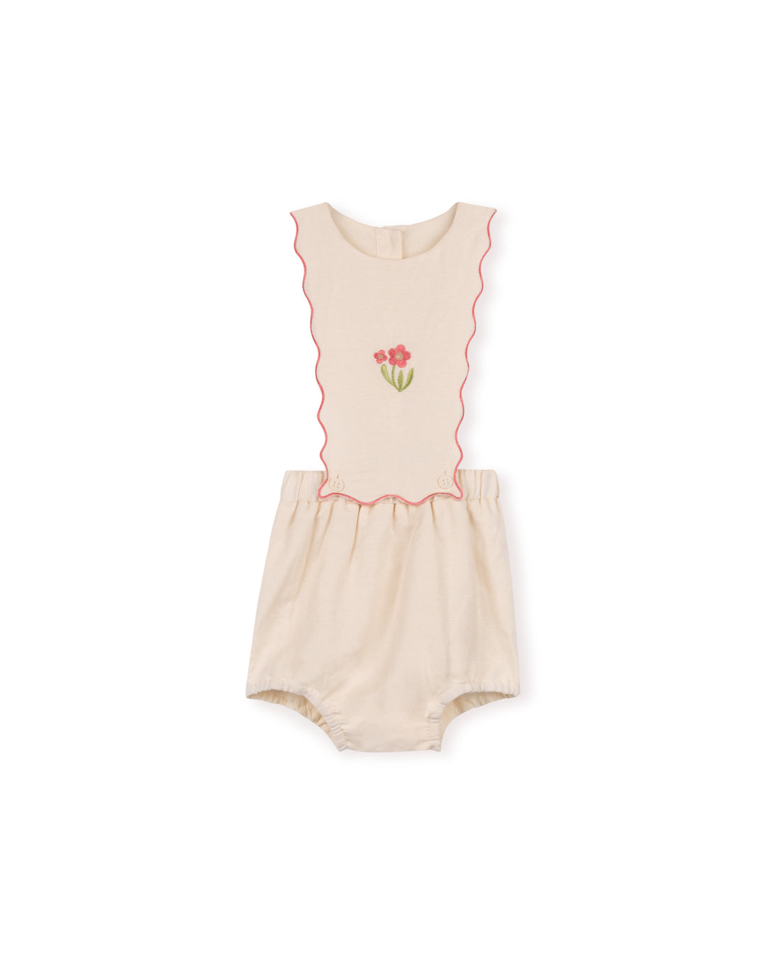 ONE CHILD BEIGE APRON SCALLOP TRIM ROMPER