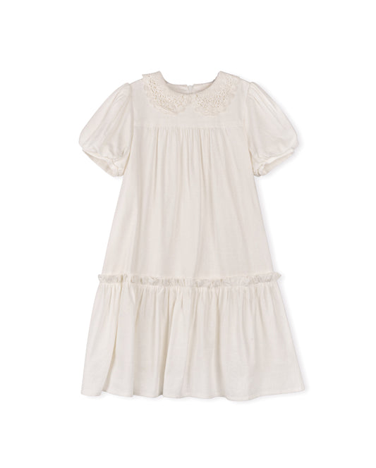 LILOU IVORY CROCHET COLLAR TIERED DRESS