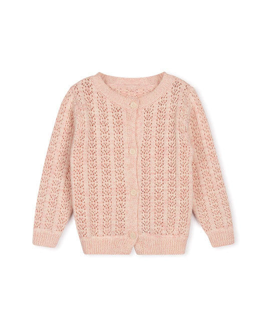 TUSTELLO PINK OPEN KNIT CARDIGAN