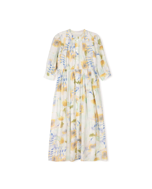 MINIMAL MULTI PAINT STROKE BLOUSON SLEEVE MIDI DRESS