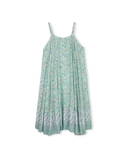 LILOU BLUE/GREEN FLORAL PRINT MAXI DRESS