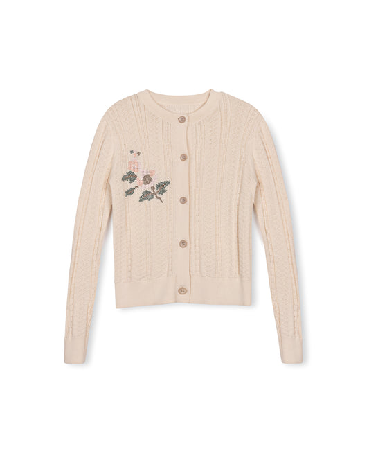 MALLORY AND MERLOT CREAM EMBROIDERED POINTELLE CARDIGAN