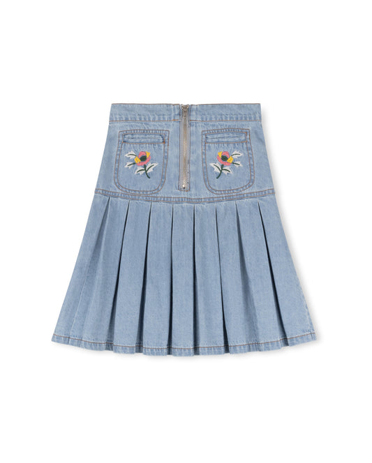 CABANA LIGHT BLUE DENIM FLOWER EMBROIDERED SKIRT