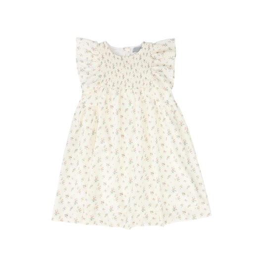 BACE COLLECTION CREAM FLORAL SMOCKED DRESS