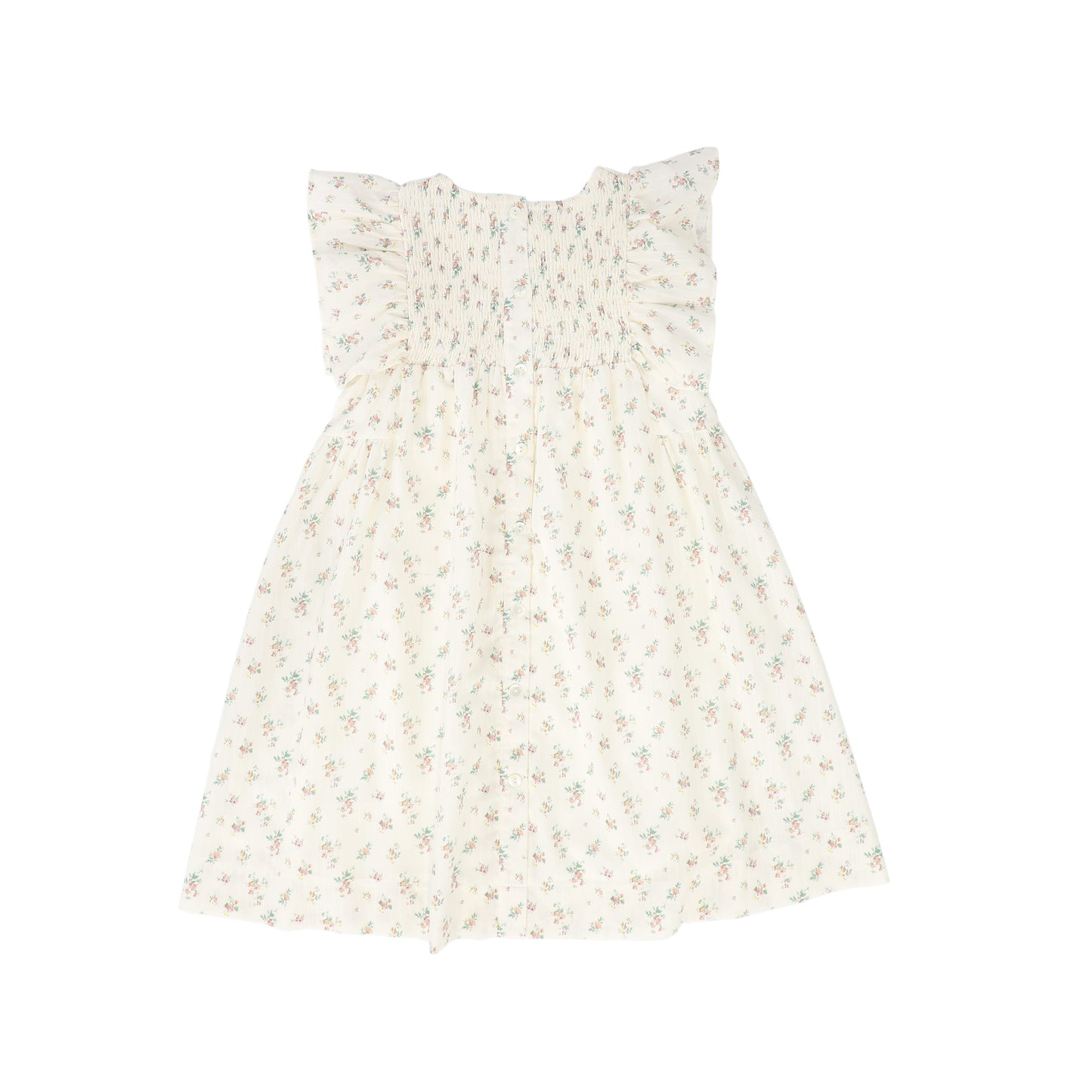 BACE COLLECTION CREAM FLORAL SMOCKED DRESS