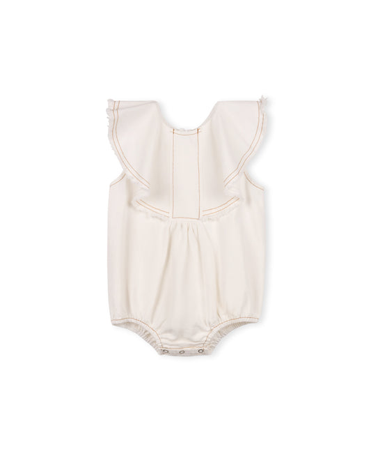 PHIL AND PHOEBE WHITE DENIM STITCHED ROMPER