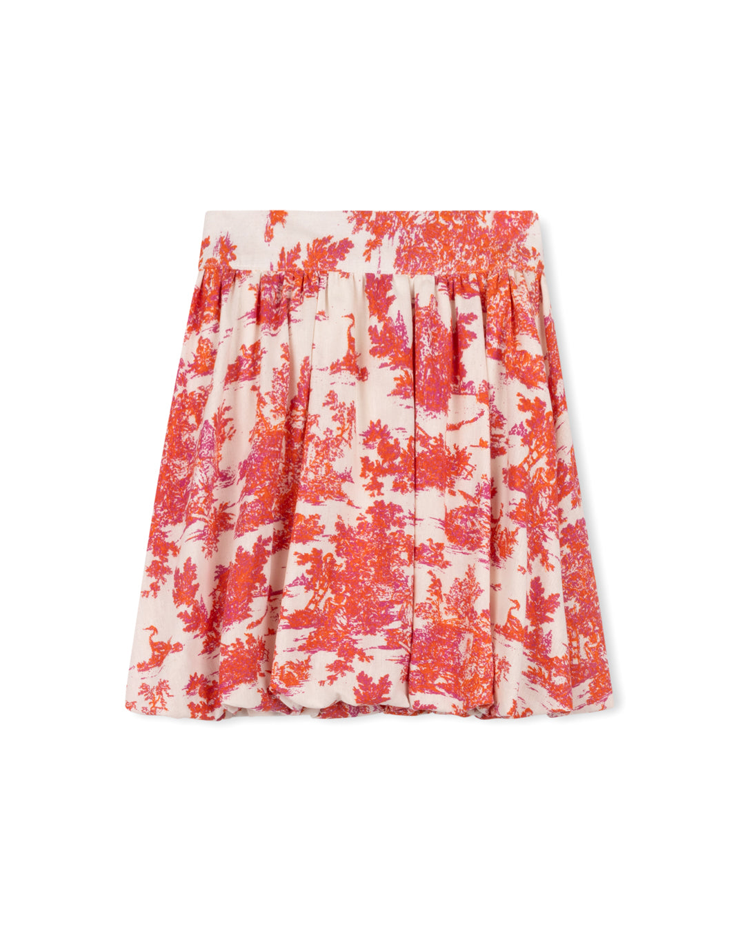 LILOU CORAL TOILE PRINT BUBBLE HEM SKIRT